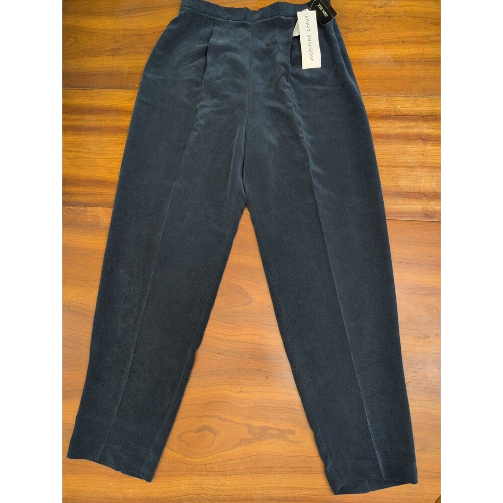 Josephine Chaus 100% Silk Pleated Pants 12 Relaxed Tapered Prussian Dark Navy